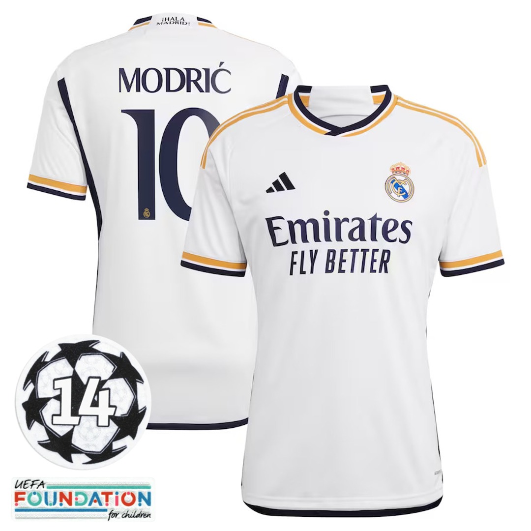 2023-2024 Real Madrid Home Replica Jersey #10 Modric + UCL Patch