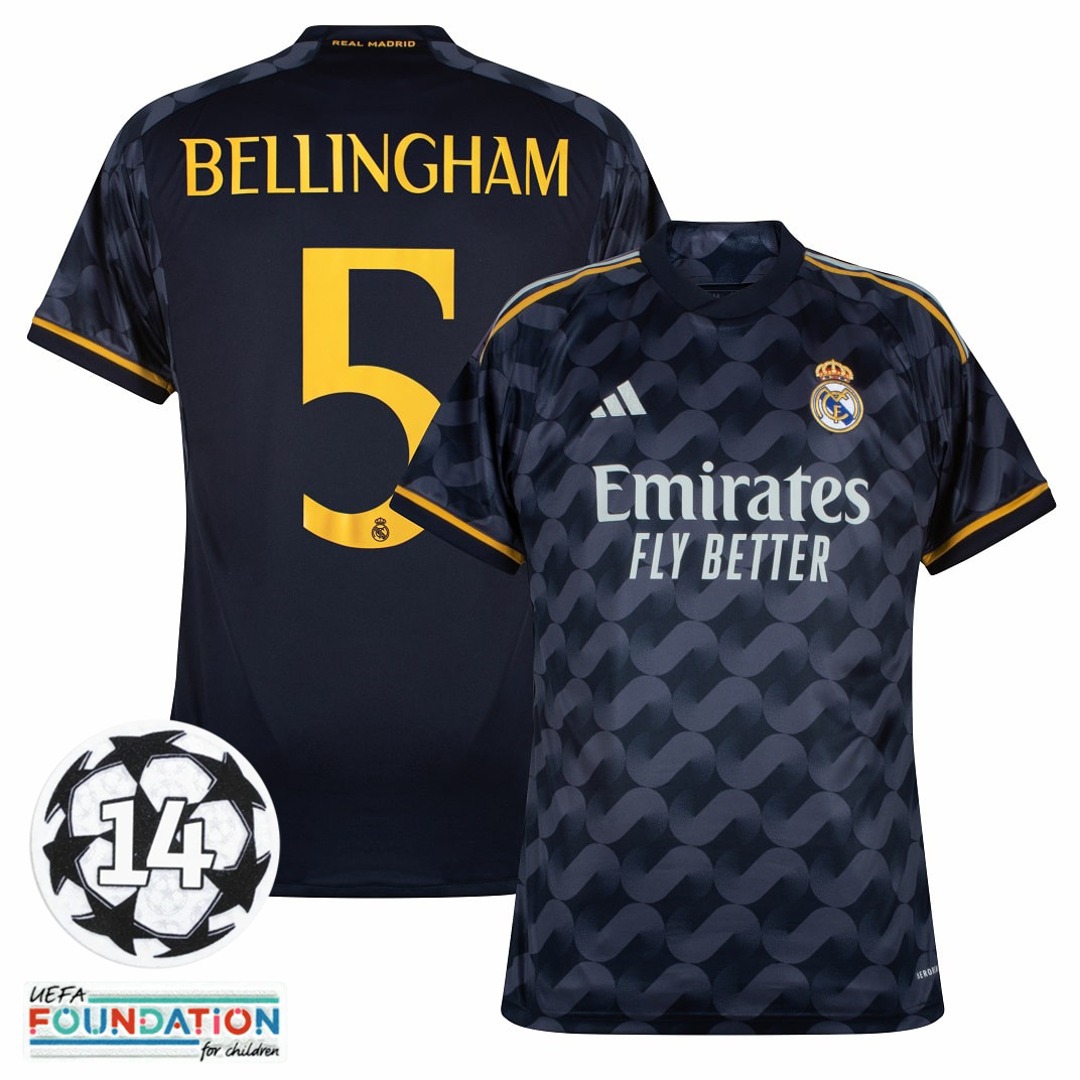 2023-2024 Real Madrid Away Replica Jersey + UCL Patch #5 Bellingham