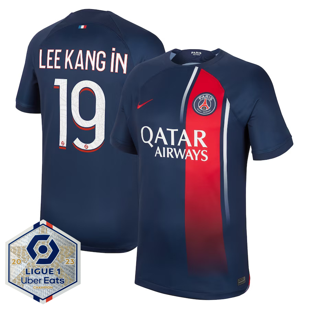 2023-2024 PSG HOME STADIUM JERSEY (#19 LEE KANG IN + LIGUE1 CHAMPIONS PATCH)